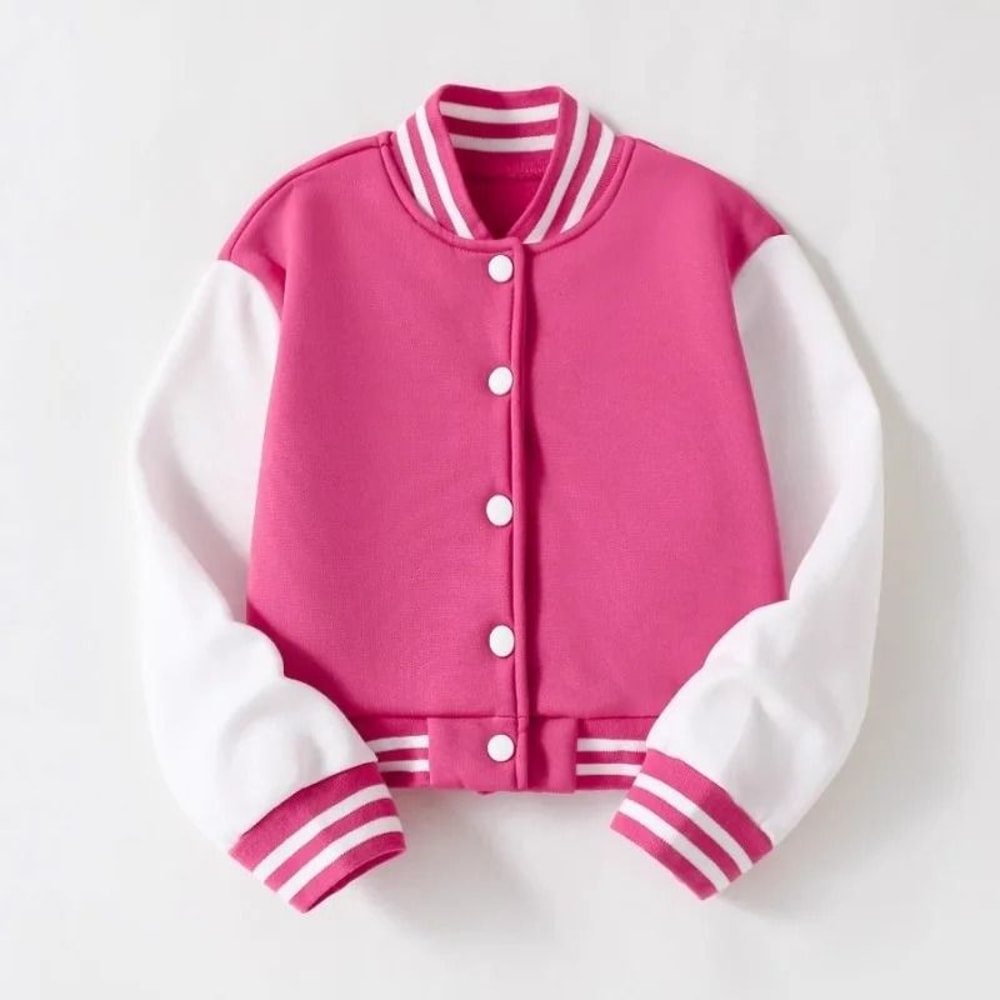 Kids Varsity Baseball Jacket College Style Color Block Cardigan For Boys And Girls 0