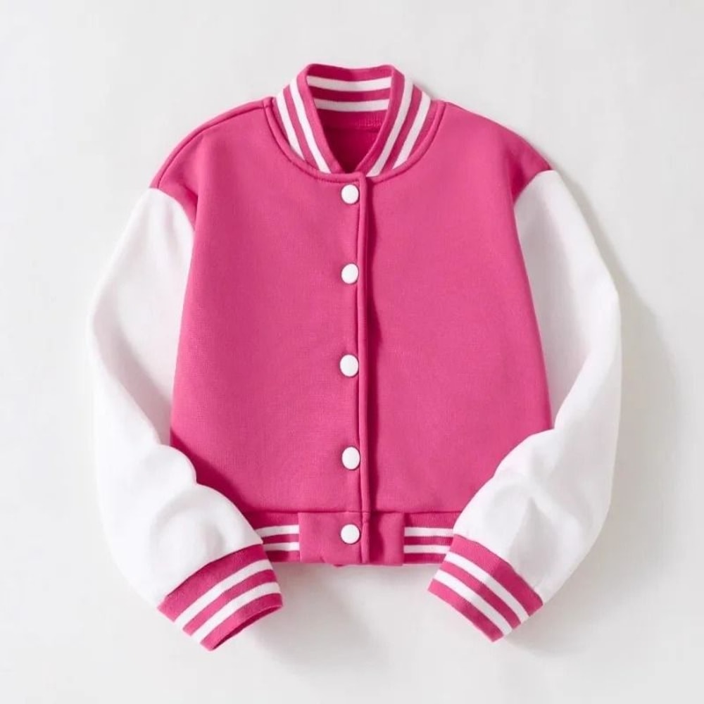 Kids Varsity Baseball Jacket College Style Color Block Cardigan For Boys And Girls 2