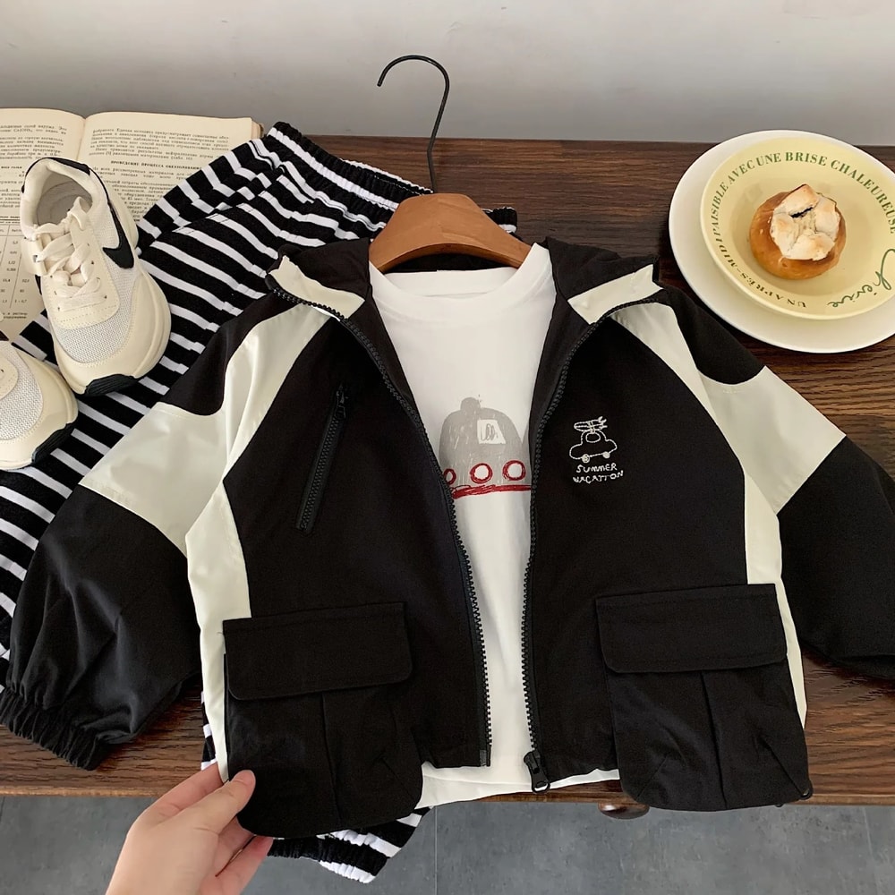 Kids Boys Hooded Cartoon Jacket Korean Style Zipper Casual Coat 0