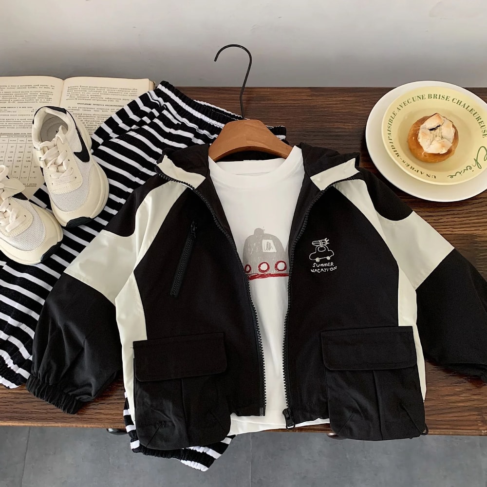 Kids Boys Hooded Cartoon Jacket Korean Style Zipper Casual Coat 4