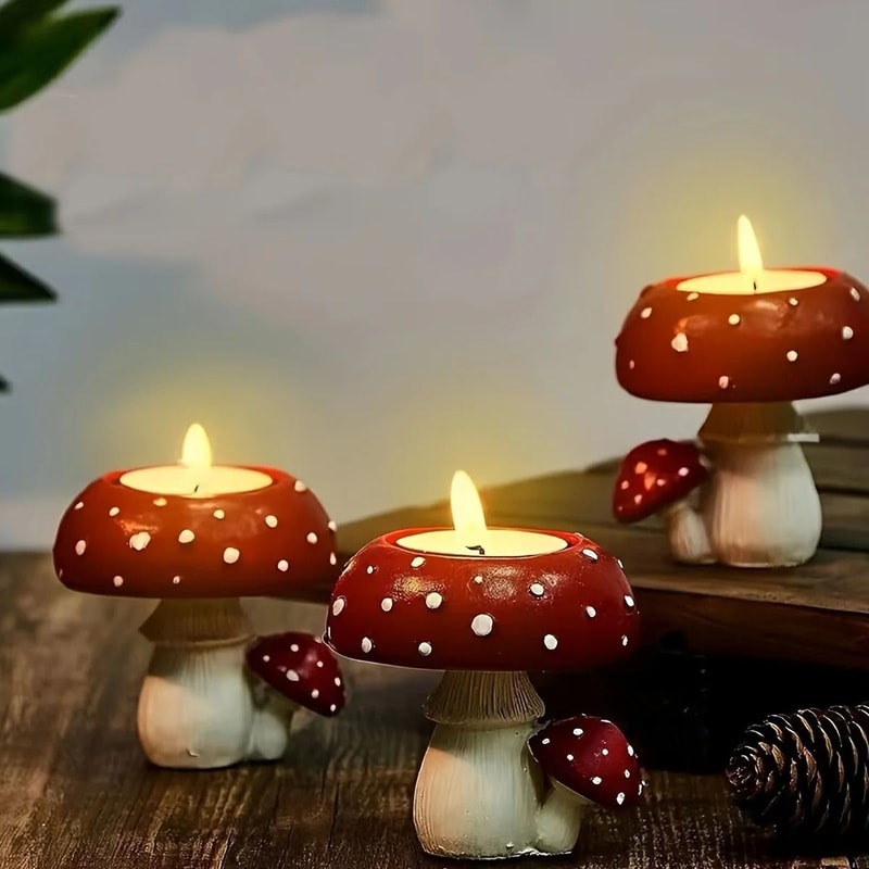 Decorative Mushroom Candle Holder Cute Tea Light Mushroom Ornament 4