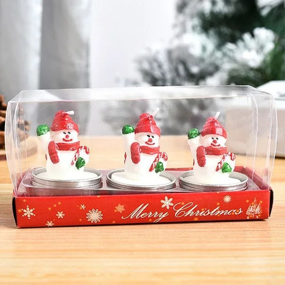 Festive Christmas Decorative Candle Set Santa Snowman Tree Holiday Candles Pack Of 3 3