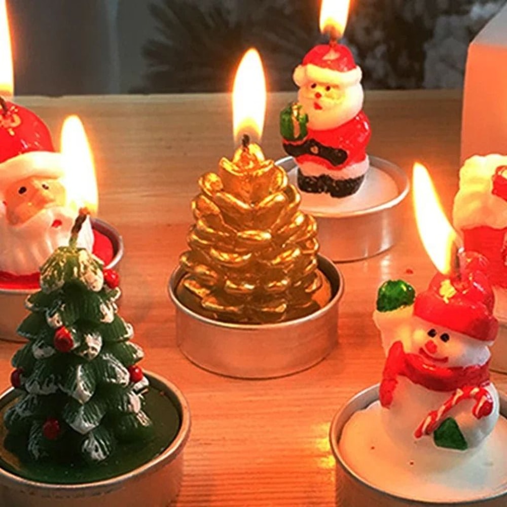 Festive Christmas Decorative Candle Set Santa Snowman Tree Holiday Candles Pack Of 3 9