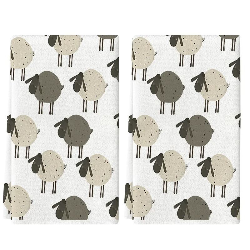 Cute Lamb Kitchen Towels Set Super Absorbent Tea Towels Soft Decorative Dishcloths 2 Pack 0