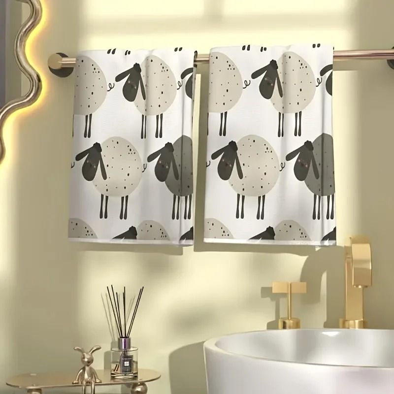 Cute Lamb Kitchen Towels Set Super Absorbent Tea Towels Soft Decorative Dishcloths 2 Pack 1