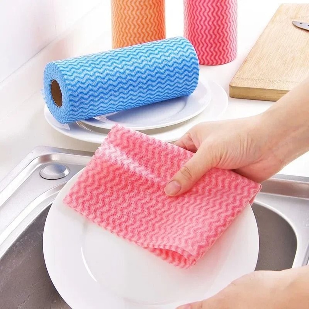 50 Pcs Roll Disposable Kitchen Cloth Tear Off Dishcloth Roll Non Woven Cleaning Towels 6