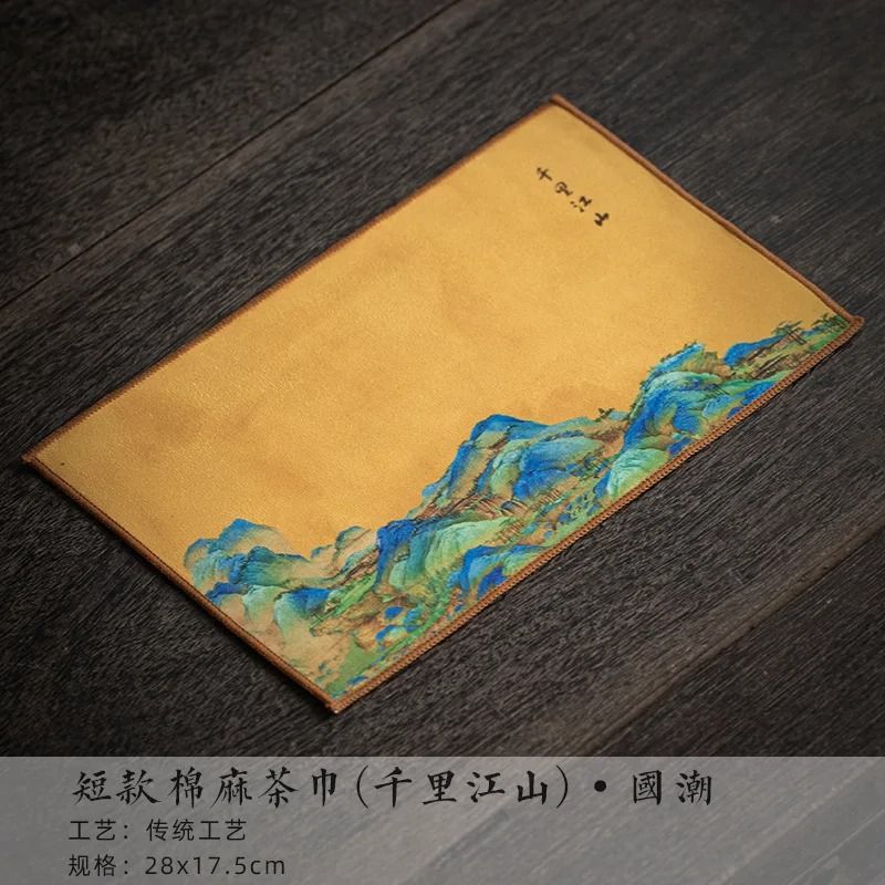 Handmade Cotton Linen Tea Towel Thick Absorbent Tea Mat Cloth Zen Style Tea Napkin For Tea Set 5
