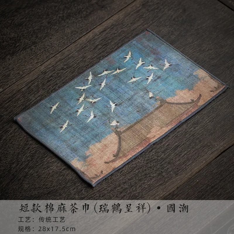 Handmade Cotton Linen Tea Towel Thick Absorbent Tea Mat Cloth Zen Style Tea Napkin For Tea Set 3