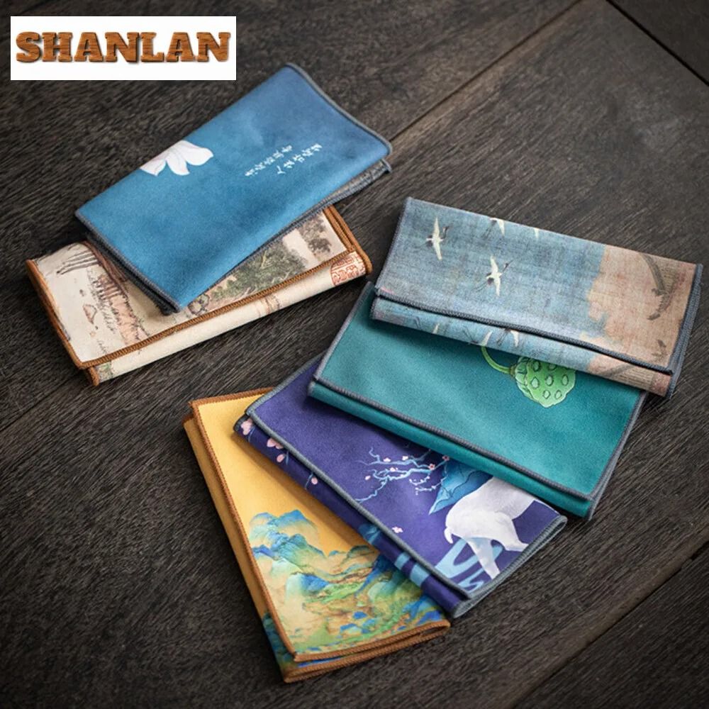 Handmade Cotton Linen Tea Towel Thick Absorbent Tea Mat Cloth Zen Style Tea Napkin For Tea Set 6