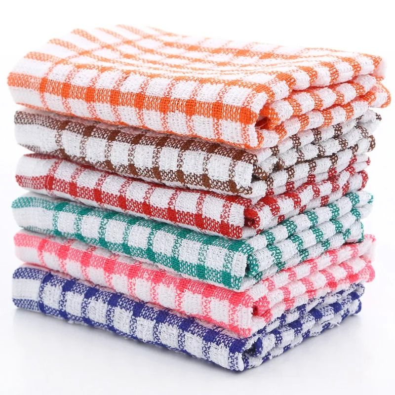 6 Pack Cotton Kitchen Towels Absorbent Checkered Tea Towels Jacquard Dish Drying Cloth Set 2