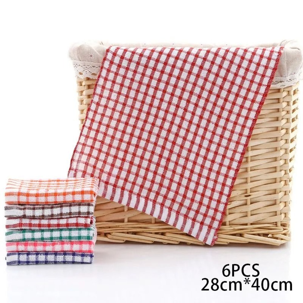 6 Pack Cotton Kitchen Towels Absorbent Checkered Tea Towels Jacquard Dish Drying Cloth Set 3