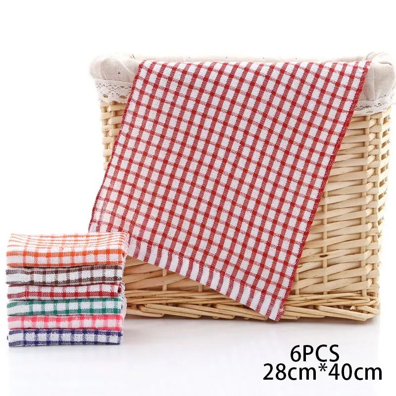 6 Pack Cotton Kitchen Towels Absorbent Checkered Tea Towels Jacquard Dish Drying Cloth Set 3