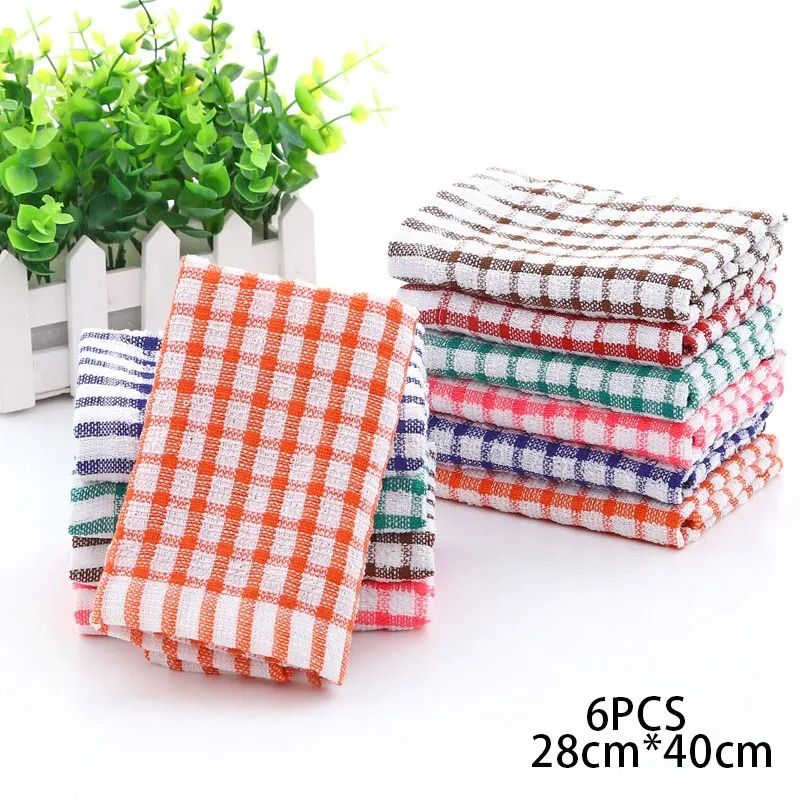 6 Pack Cotton Kitchen Towels Absorbent Checkered Tea Towels Jacquard Dish Drying Cloth Set 0
