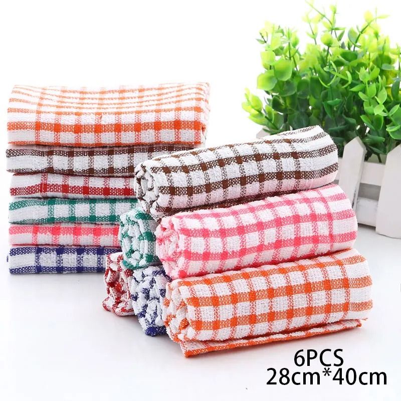 6 Pack Cotton Kitchen Towels Absorbent Checkered Tea Towels Jacquard Dish Drying Cloth Set 4