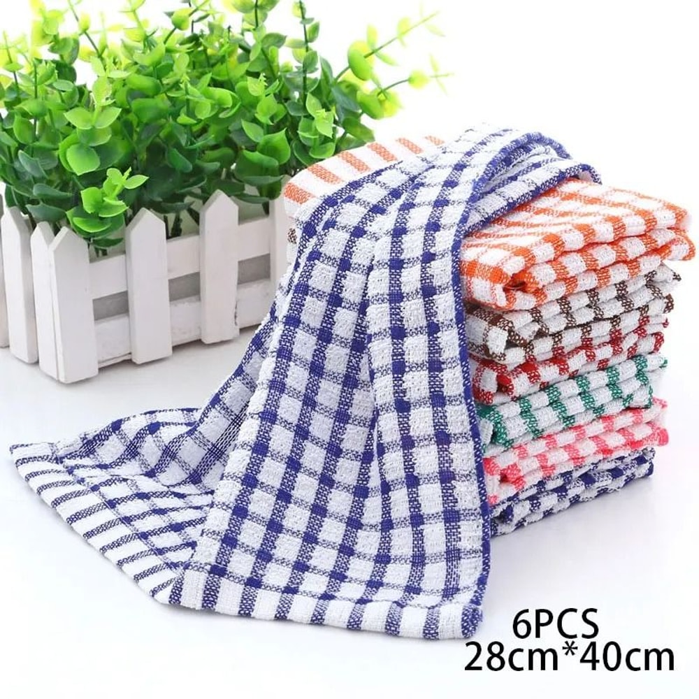 6 Pack Cotton Kitchen Towels Absorbent Checkered Tea Towels Jacquard Dish Drying Cloth Set 6