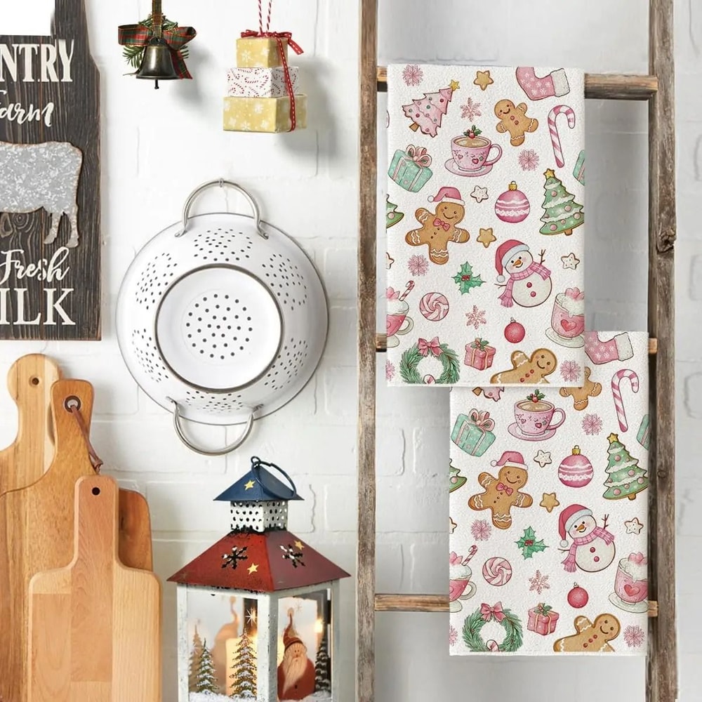 Christmas Kitchen Towels Set Snowman And Tree Holiday Dish Towels Soft Absorbent 2 Pack 2