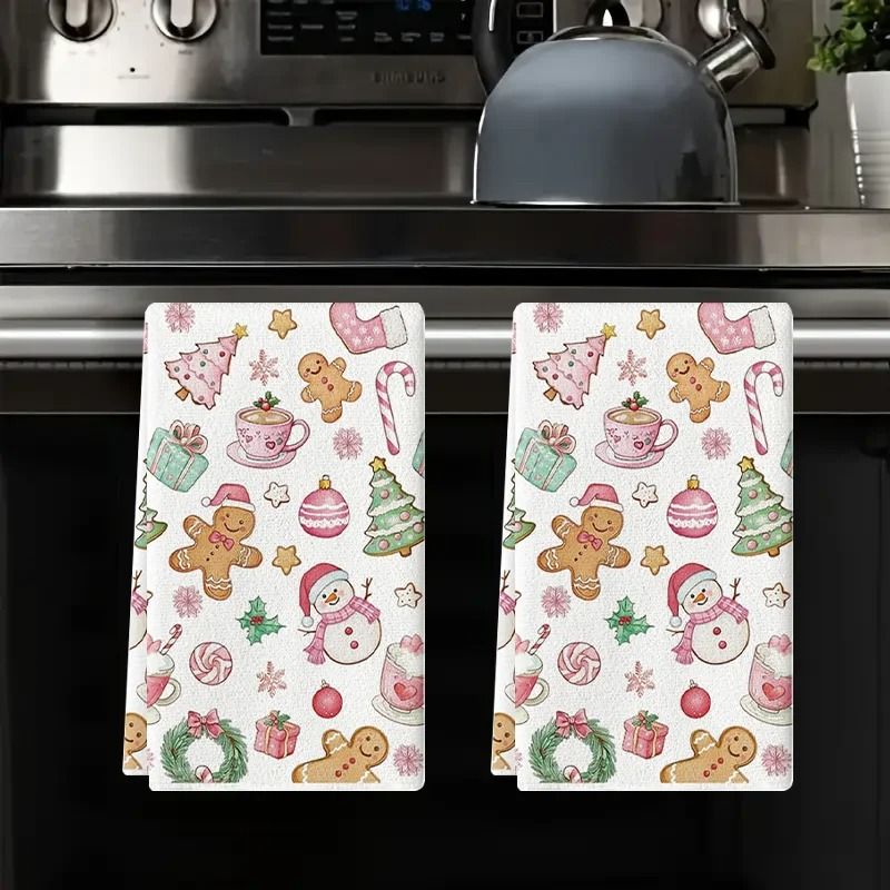 Christmas Kitchen Towels Set Snowman And Tree Holiday Dish Towels Soft Absorbent 2 Pack 0