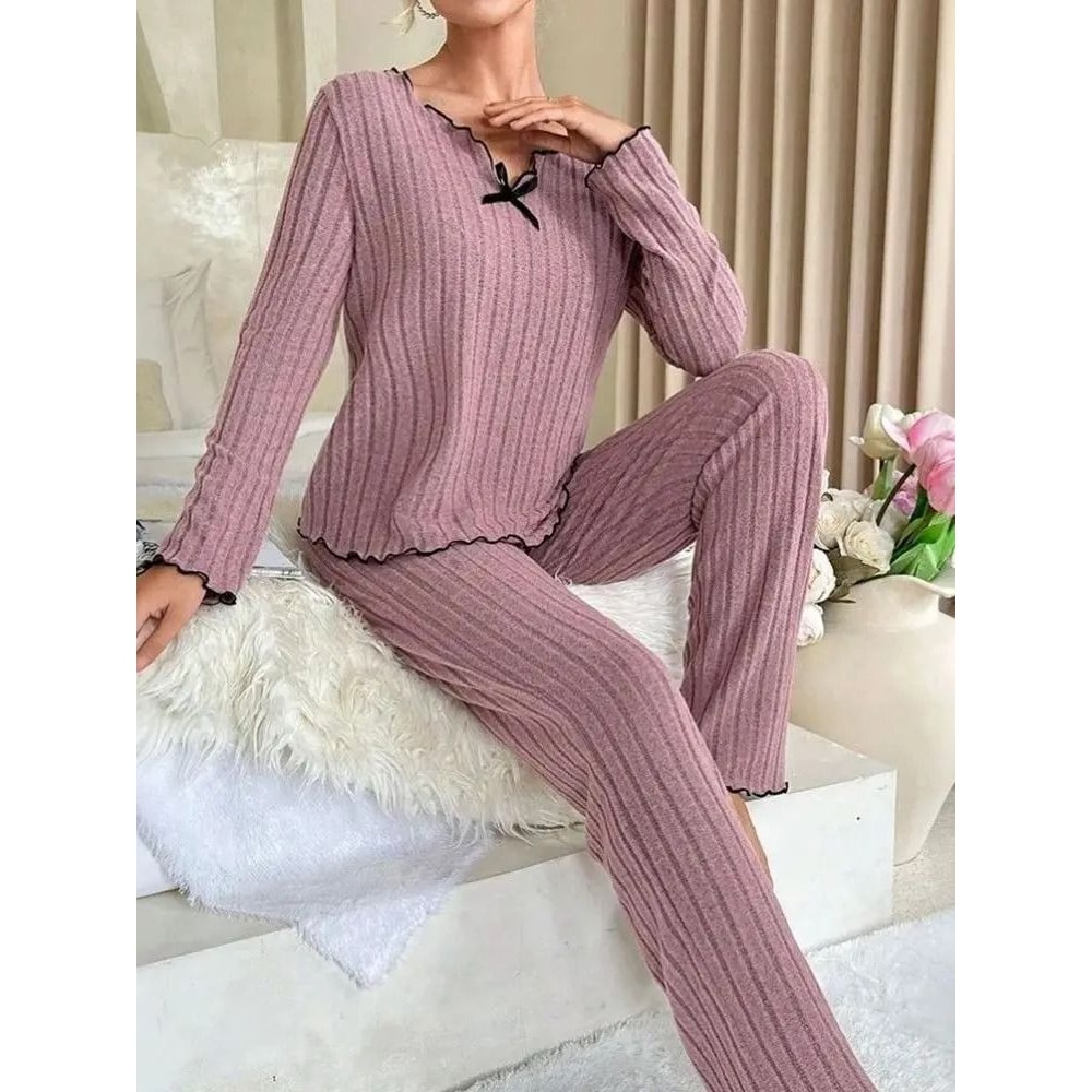 Womens Winter Pajama Set Soft Womens Loungewear Set Cozy 2 Piece Sleepwear 4