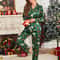 Womens Christmas Satin Pajama Set Reindeer Print Holiday Pajamas Long Sleeve Sleepwear 4