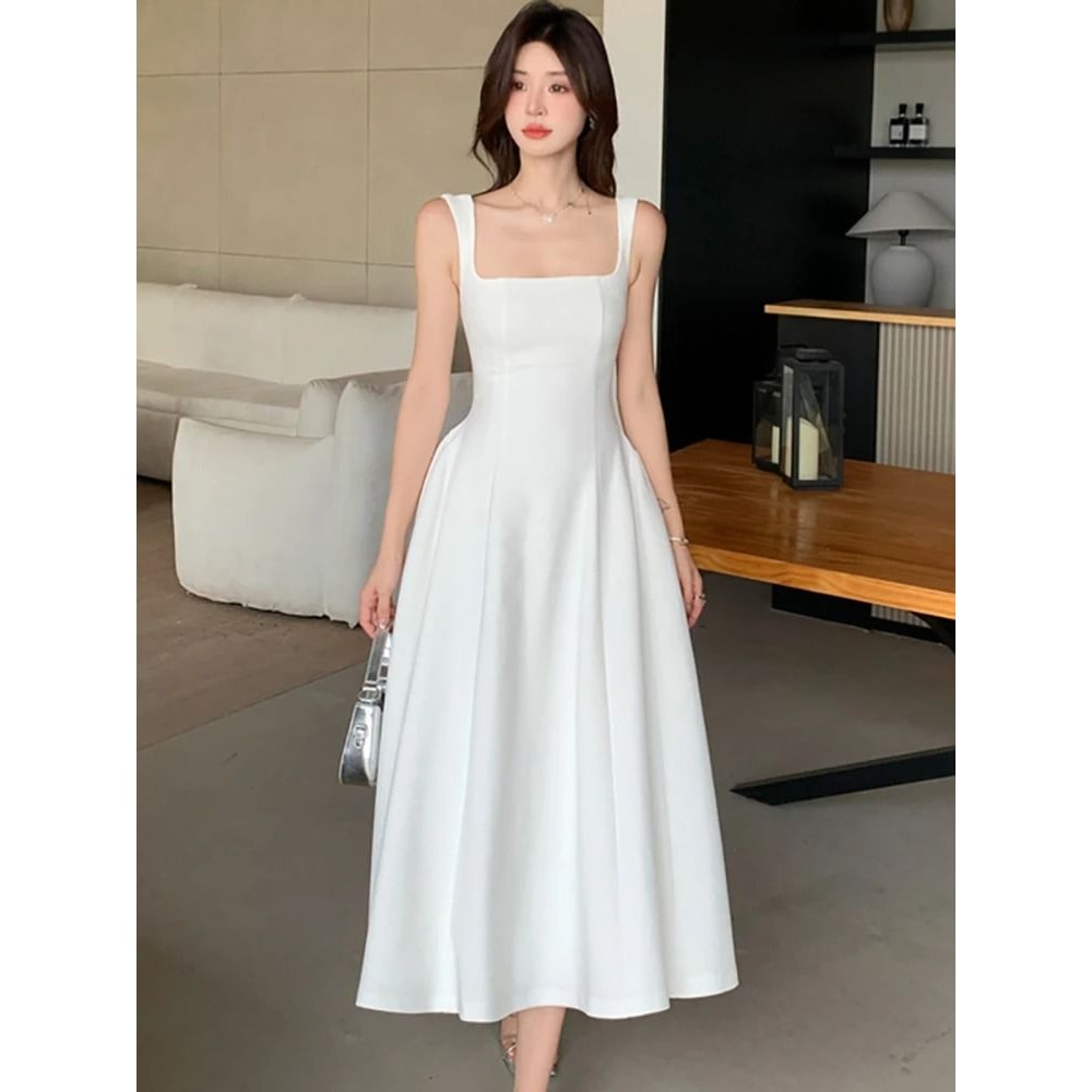 Elegant Square Neck Maxi Dress Womens Summer Party Dress Sleeveless Vintage Style Long Dress 8
