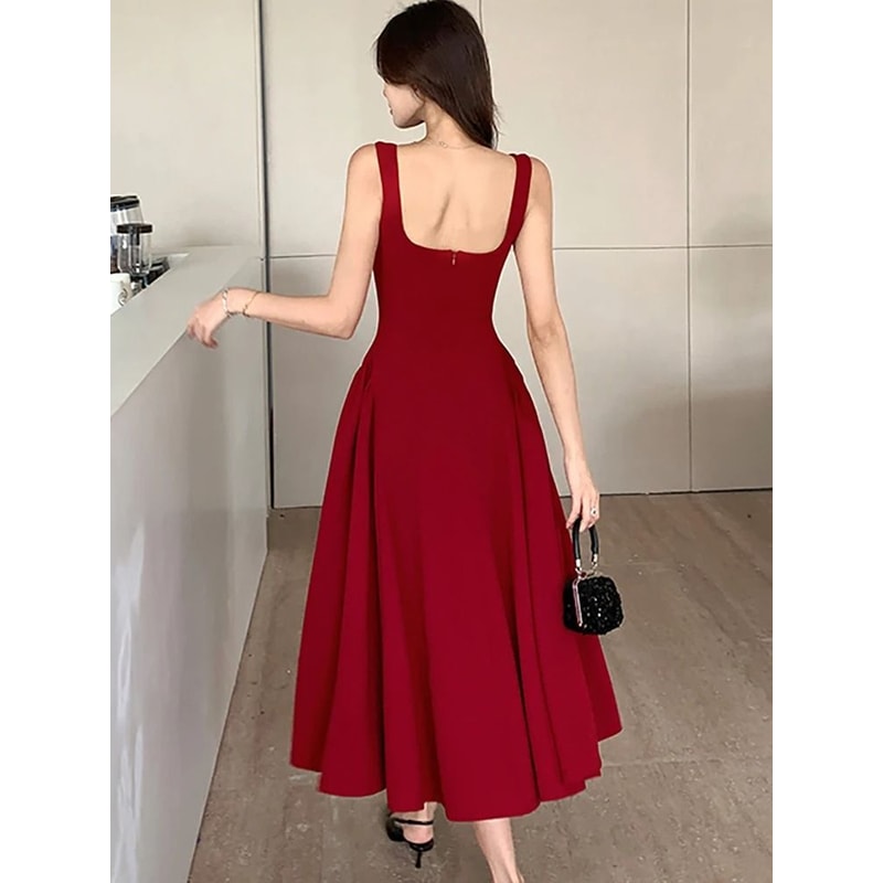 Elegant Square Neck Maxi Dress Womens Summer Party Dress Sleeveless Vintage Style Long Dress 4
