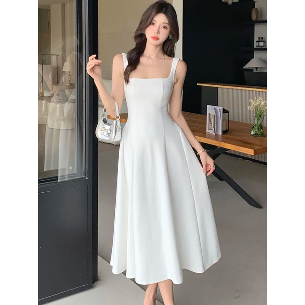 Elegant Square Neck Maxi Dress Womens Summer Party Dress Sleeveless Vintage Style Long Dress 3