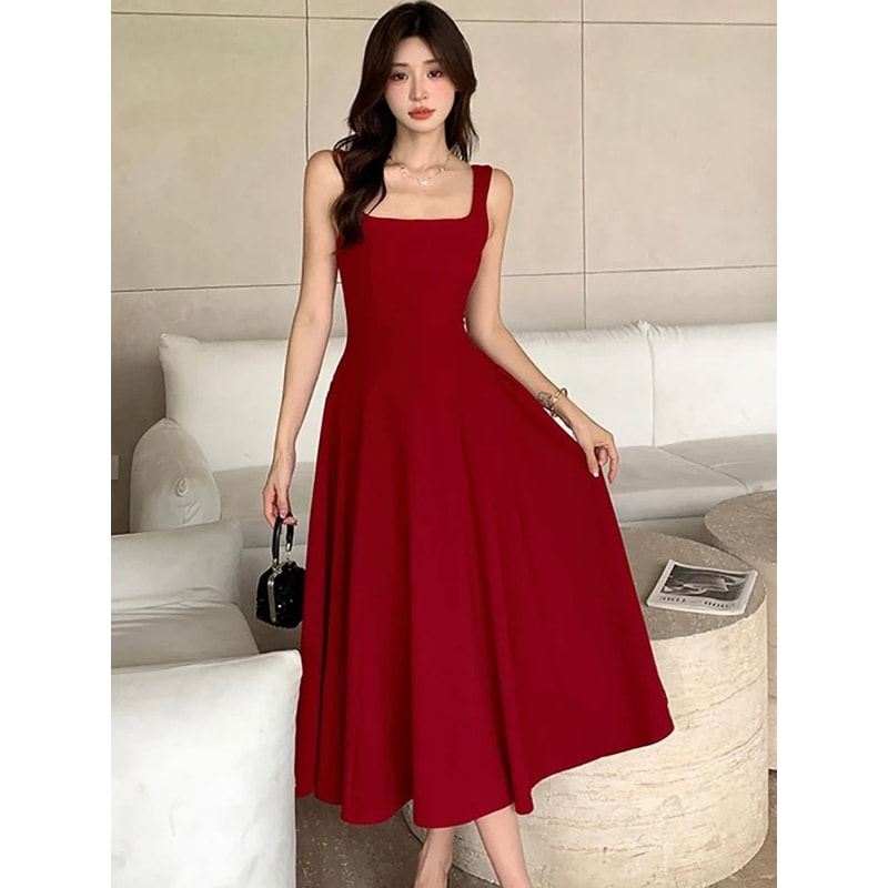 Elegant Square Neck Maxi Dress Womens Summer Party Dress Sleeveless Vintage Style Long Dress 7