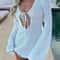 White Knitted Mini Dress Womens Beach Party Dress Sheer Long Sleeve Summer Dress 2