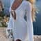 White Knitted Mini Dress Womens Beach Party Dress Sheer Long Sleeve Summer Dress 5