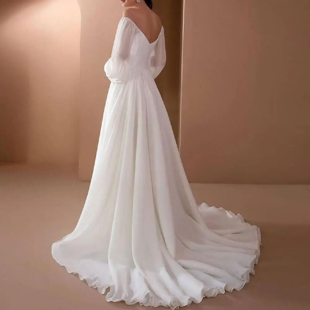 Elegant Off Shoulder Lace Maxi Dress Womens White Evening Gown Long Sleeve Party Dress 2