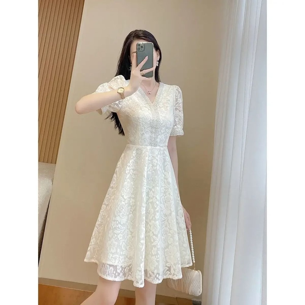 Elegant White Midi Dress Womens Formal Occasion Dress Luxury Birthday Party Dress 1