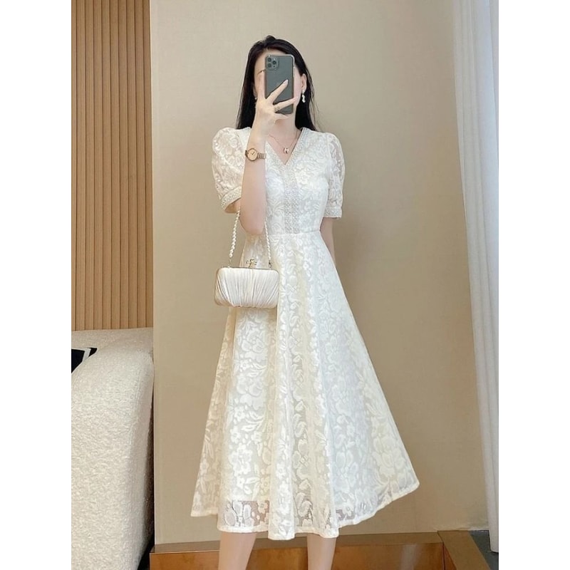 Elegant White Midi Dress Womens Formal Occasion Dress Luxury Birthday Party Dress 2