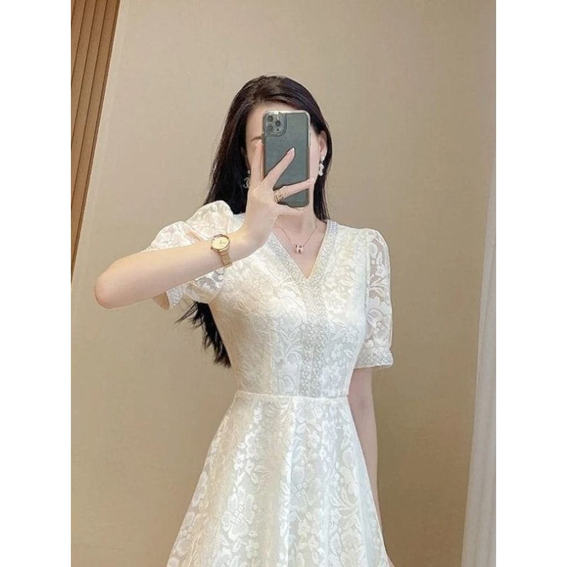 Elegant White Midi Dress Womens Formal Occasion Dress Luxury Birthday Party Dress 6