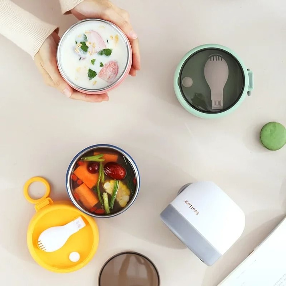 600ml Stainless Steel Lunch Box Reusable Soup Noodle Bowl Microwave Safe Food Container 9