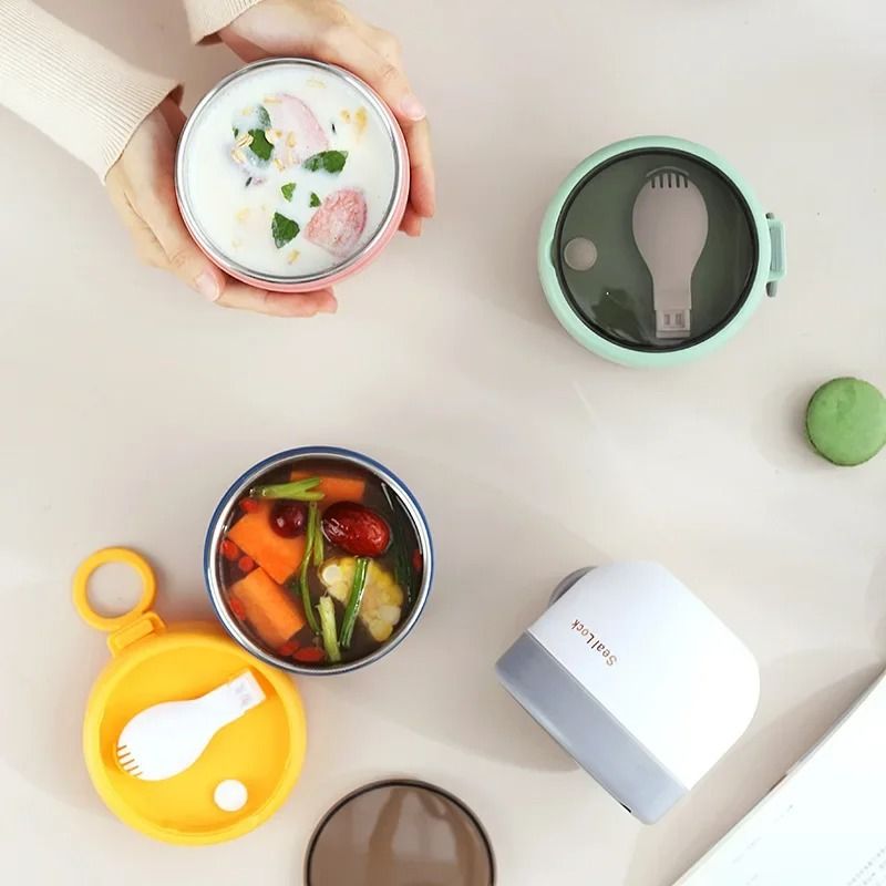 600ml Stainless Steel Lunch Box Reusable Soup Noodle Bowl Microwave Safe Food Container 9