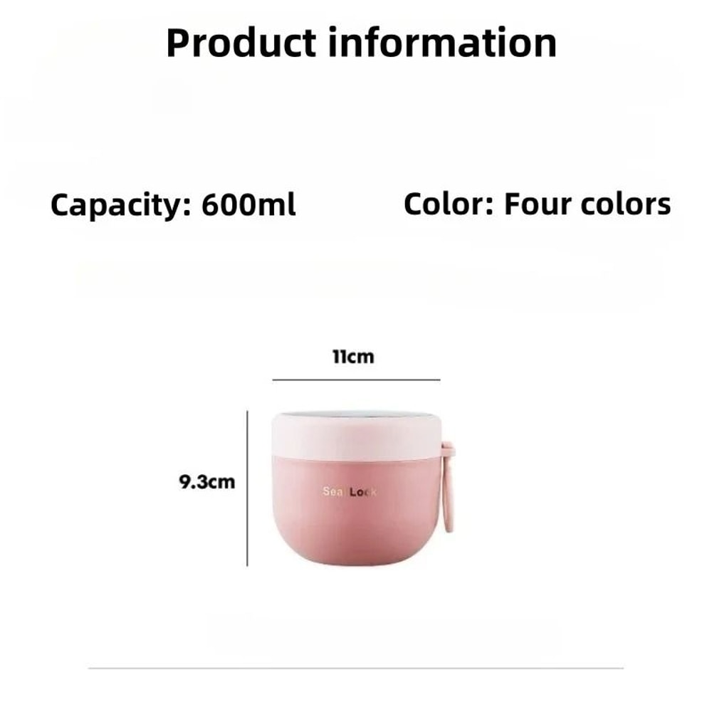 600ml Stainless Steel Lunch Box Reusable Soup Noodle Bowl Microwave Safe Food Container 7