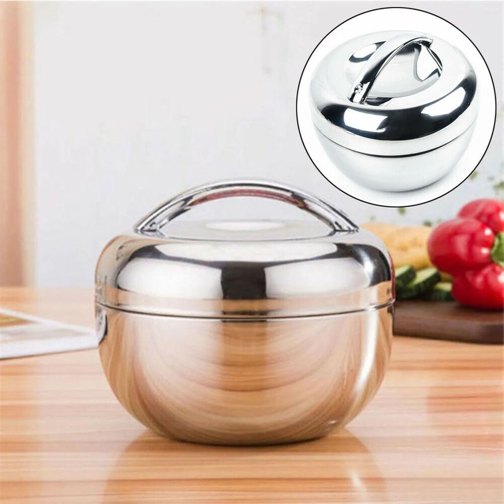 Double Layer Insulated Lunch Bento Box Stainless Steel Hot Food Container Round Noodle Bowl 7