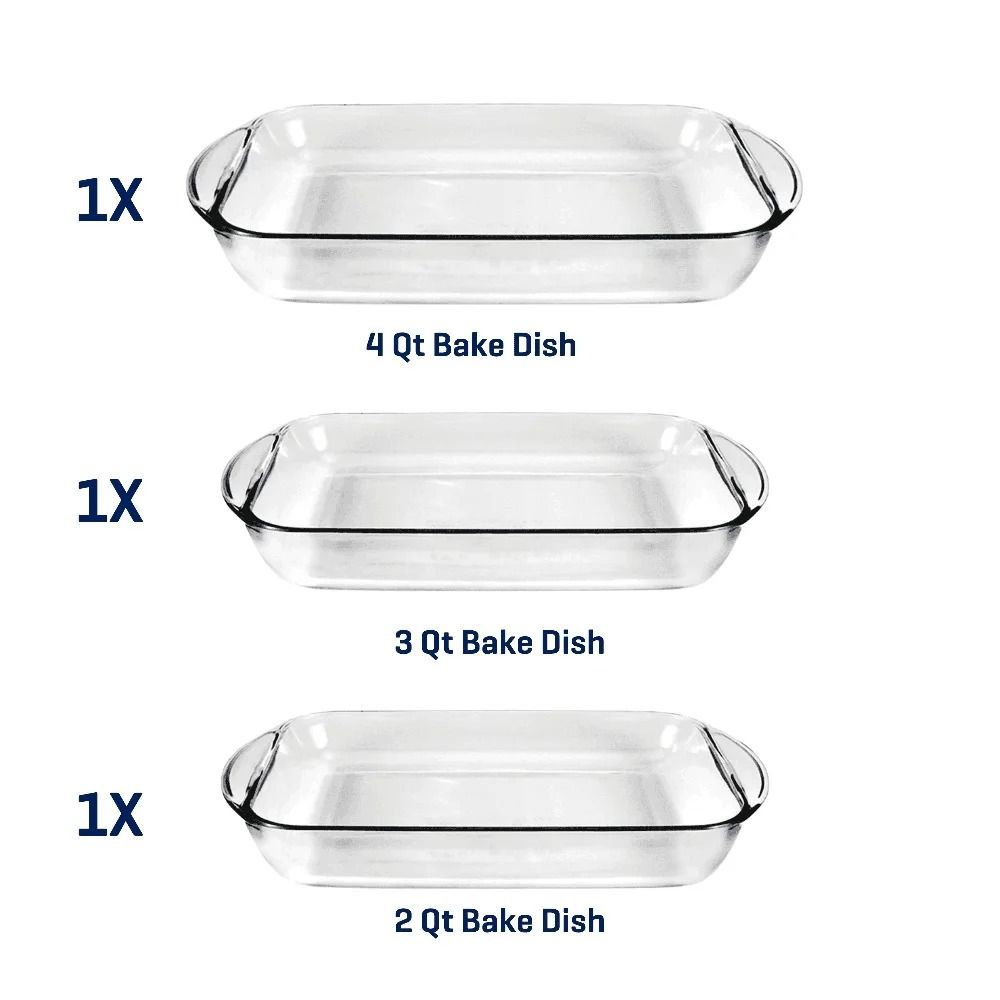 3 Piece Glass Baking Dish Set Oven Safe Tempered Casserole Bakeware For Kitchen Use 2