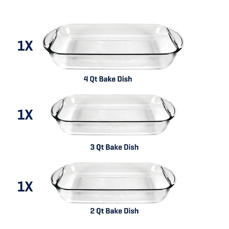 3 Piece Glass Baking Dish Set Oven Safe Tempered Casserole Bakeware For Kitchen Use 2