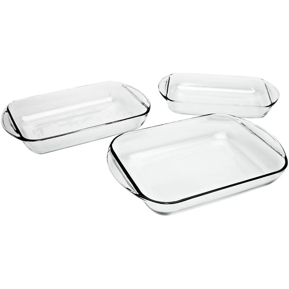 3 Piece Glass Baking Dish Set Oven Safe Tempered Casserole Bakeware For Kitchen Use 0
