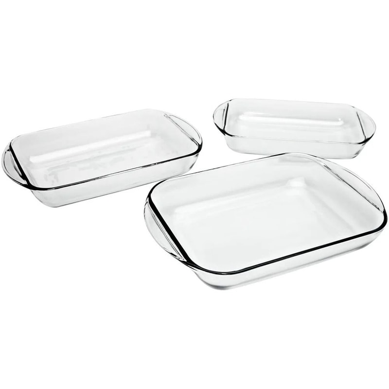 3 Piece Glass Baking Dish Set Oven Safe Tempered Casserole Bakeware For Kitchen Use 0