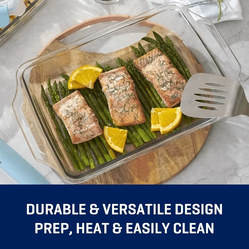 3 Quart Glass Baking Dish With Locking Lid Tempered Casserole Storage Container With Steam Vent 1