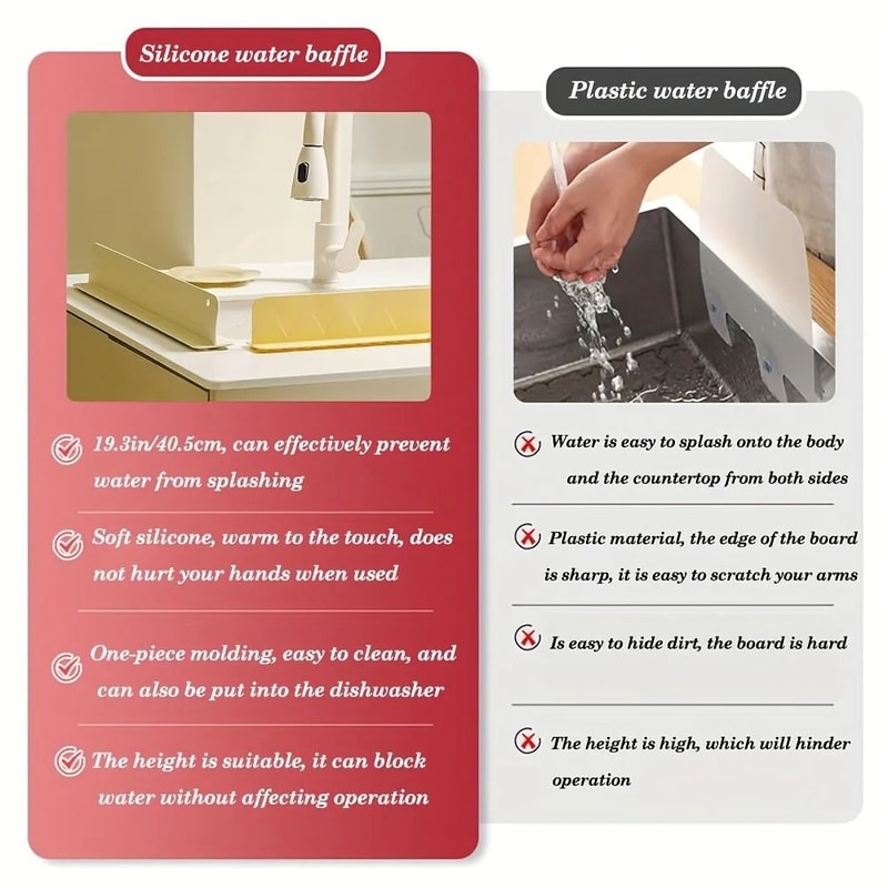 Silicone Sink Splash Guard Kitchen Water Shield Protector For Clean And Dry Dishwashing 8
