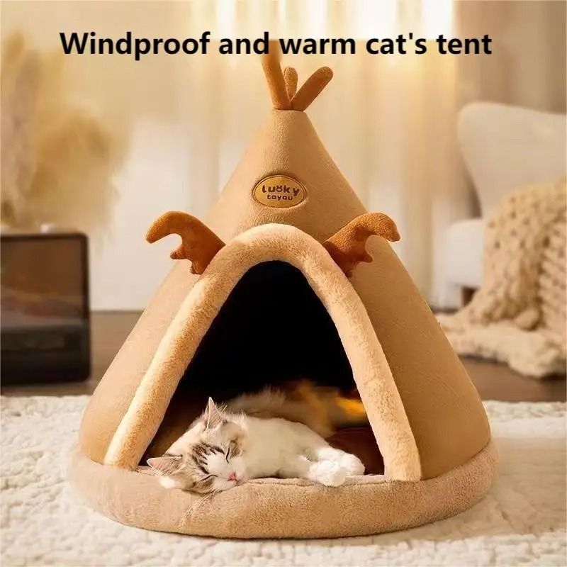 Cozy Enclosed Cat House Bed With Removable Cushion For All Season Comfort 1