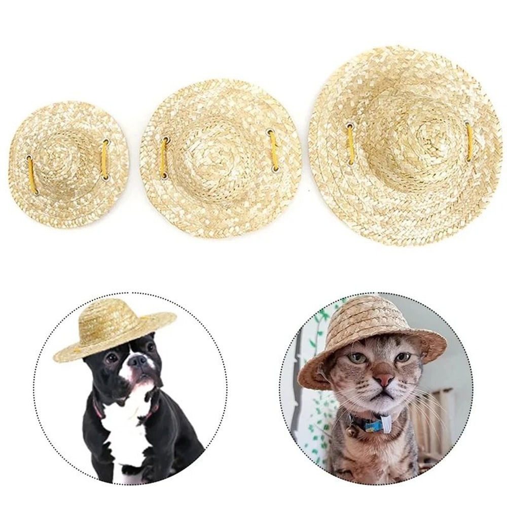 Cute Straw Pet Hat For Small Dogs And Cats Beach Party Costume Accessory 4