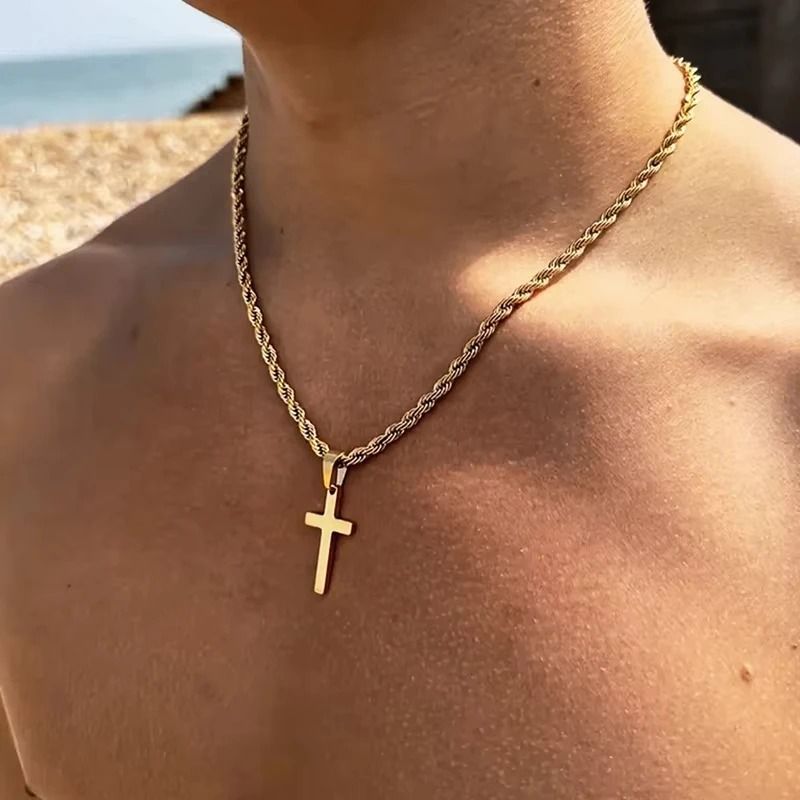 Minimalist Gold Cross Necklace Set For Men And Women Matching Couple Pendant Jewelry 4