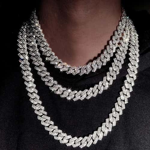 Iced Cuban Chain Necklace 20 Inch Hip Hop Style Diamond Look Unisex Jewelry