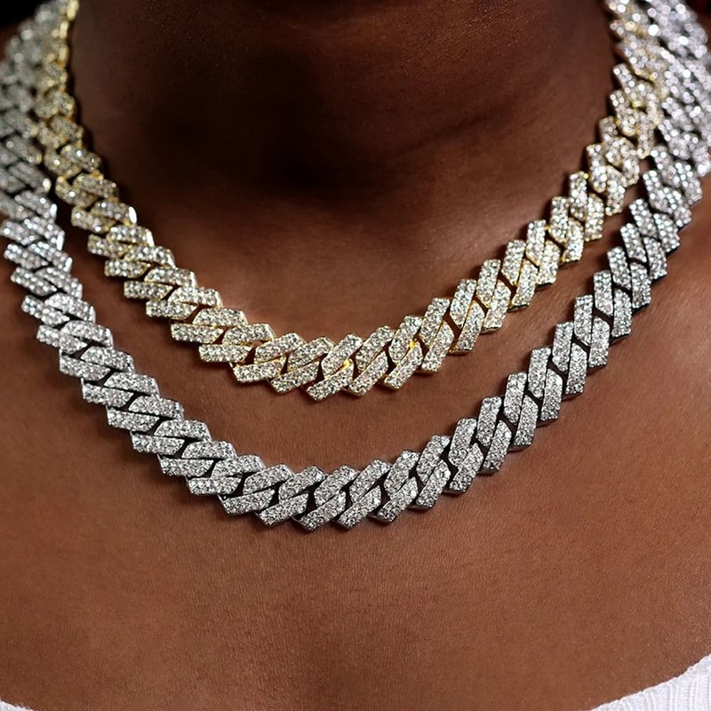 Iced Cuban Chain Necklace 20 Inch Hip Hop Style Diamond Look Unisex Jewelry 7