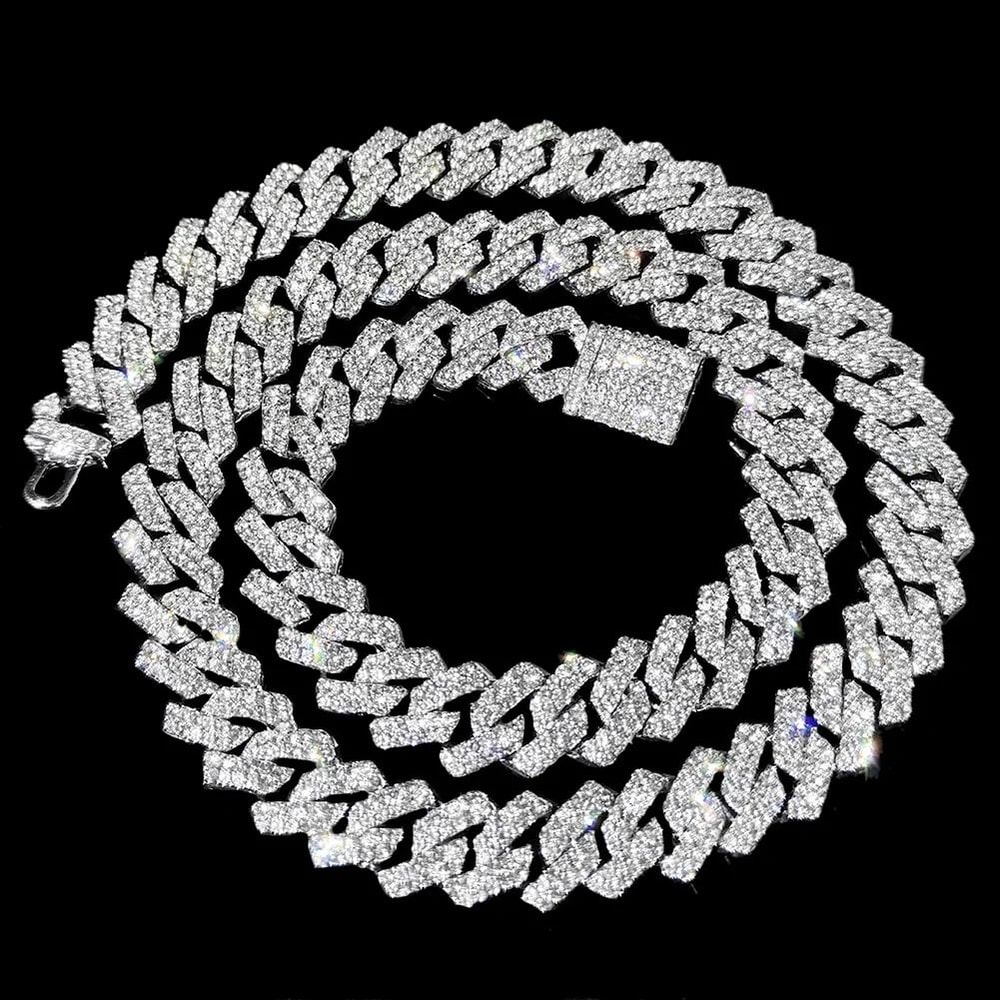 Iced Cuban Chain Necklace 20 Inch Hip Hop Style Diamond Look Unisex Jewelry 8