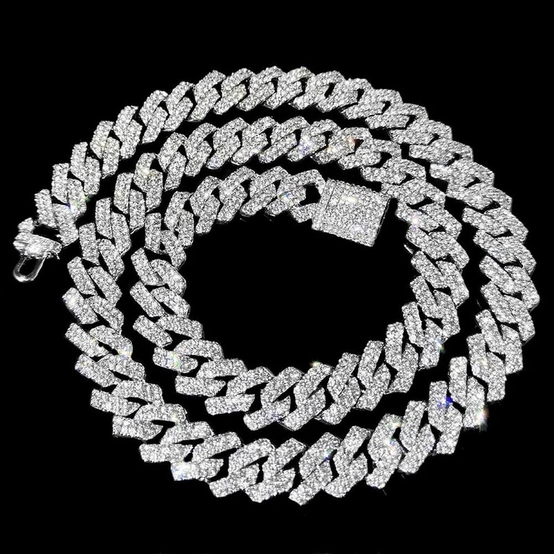 Iced Cuban Chain Necklace 20 Inch Hip Hop Style Diamond Look Unisex Jewelry 8